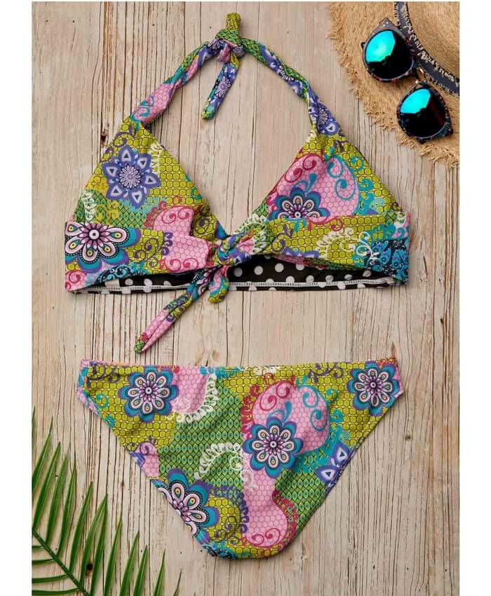 Flower Print Tie Back Halter Bikini Set